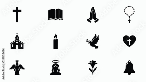 Принти на полотні Religious symbols and figures in minimalist black with minimalist icons traditio