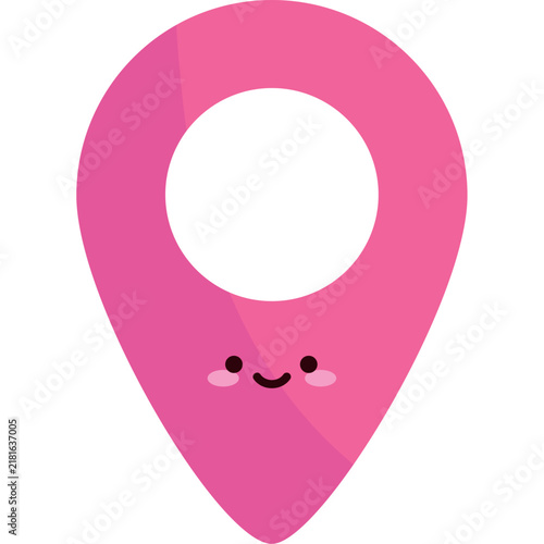Cute Kawaii Pink Map Location Pin Vector Icon
