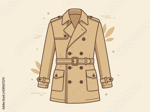 Illustration of a Classic Beige Double Breasted Trench Coat.