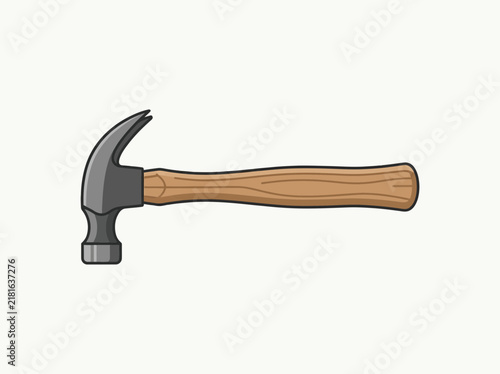Illustration of a classic claw hammer with a wooden handle and steel head.