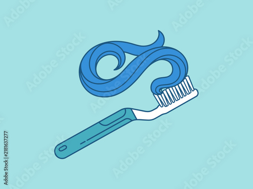 Illustration of a blue toothbrush with a large wave of toothpaste on top.