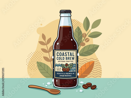 Illustration of a Coastal Cold Brew artisan crafted coffee bottle.