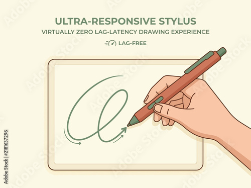 Illustration of a Hand Using an UltraResponsive Stylus Pen on a Digital Tablet.