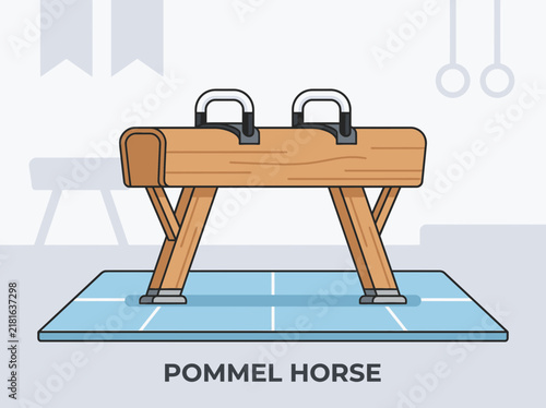Illustration of a Gymnastics Pommel Horse on a Mat.