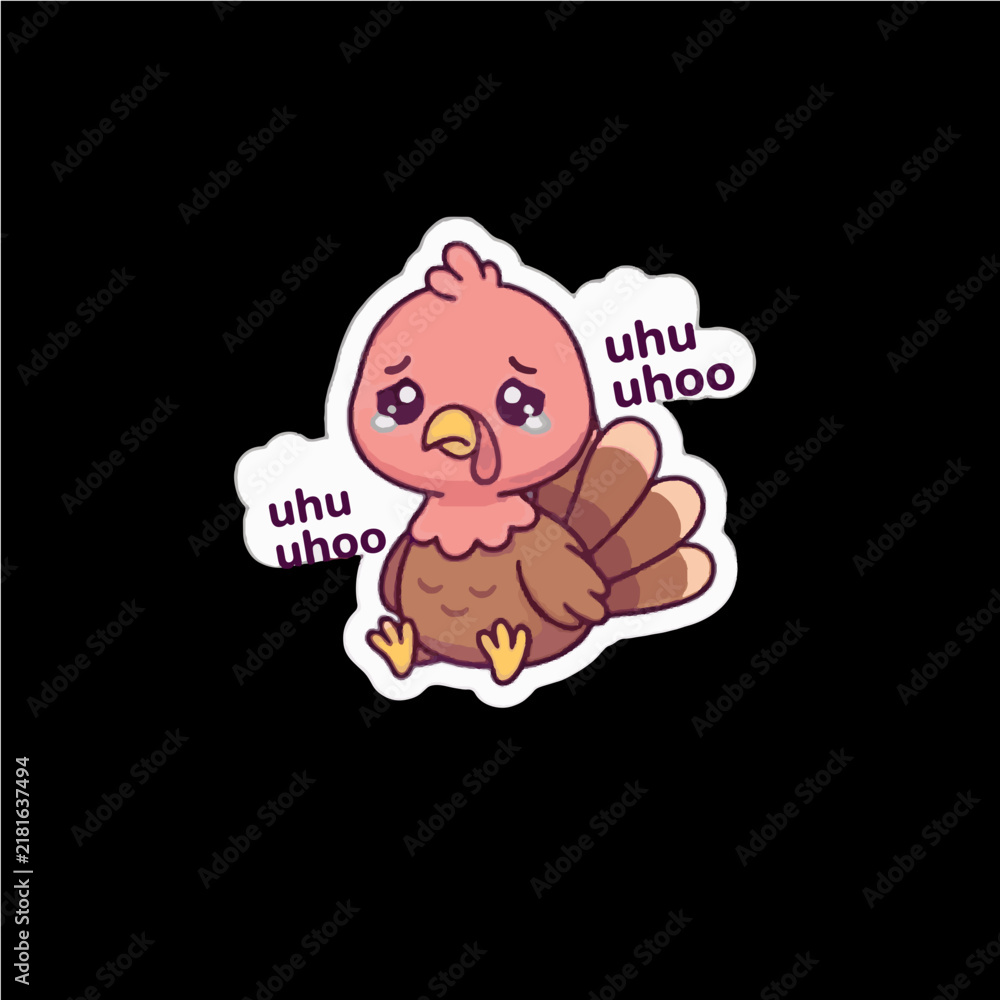 Fototapeta premium Cute Crying Turkey Character Sad Expression Sticker Vector Illustration 