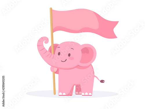 Cute elephant illustration in flat vector style isolated on white background