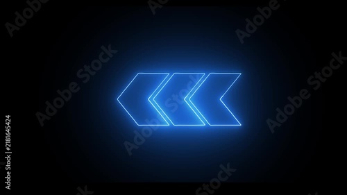 Glowing neon blue arrow symbol pointing left against a dark black background for digital interface