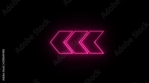 Glowing neon pink arrow symbol pointing left against a dark black background for digital interface