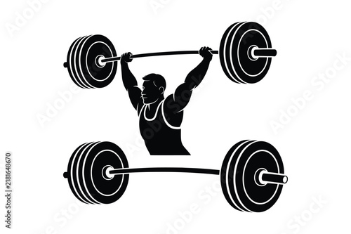 Foto Weightlifter performing a overhead barbell snatch lift with weightlifter