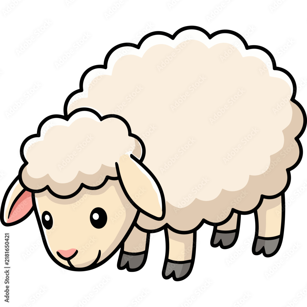 Obraz premium Cute fluffy sheep illustration isolated on a white background for children designs and graphics