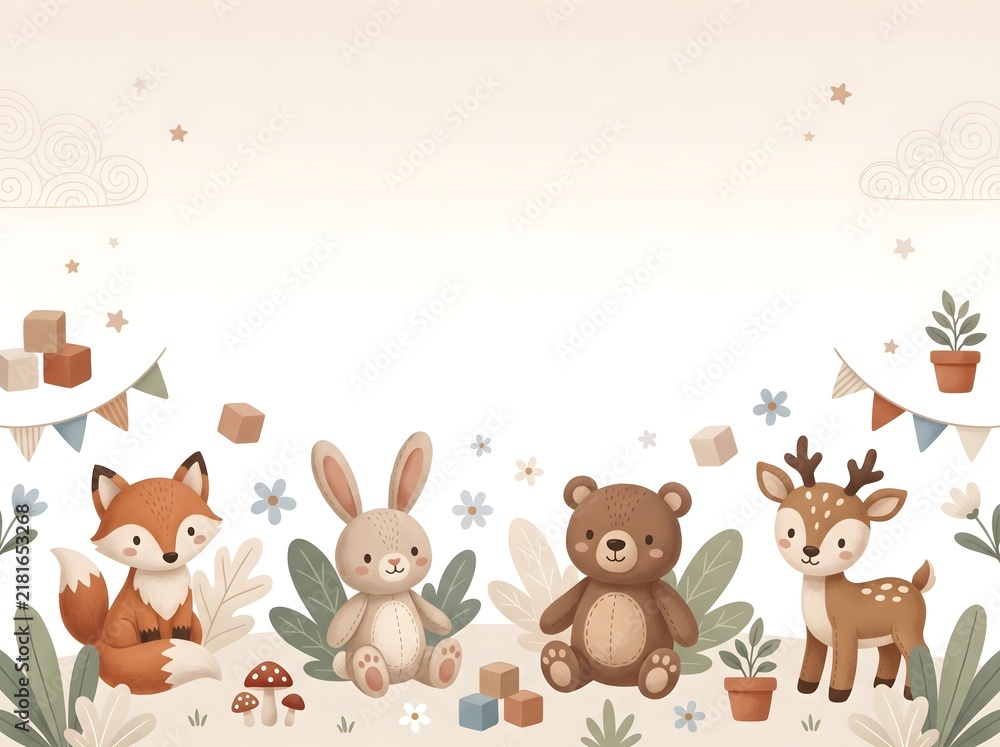 Naklejka premium Cute Woodland Animals Nursery Illustration