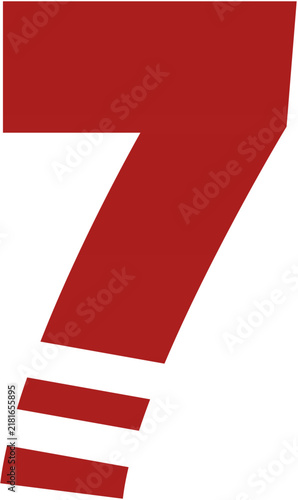 Bold red number seven with geometric design elements