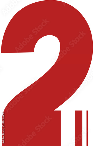 Bold red number two isolated on white background