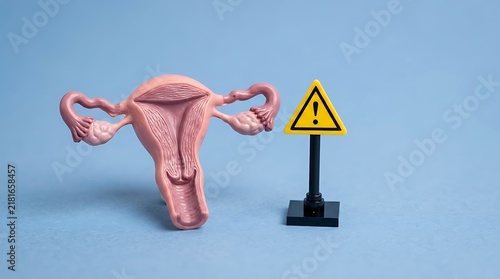 Anatomical uterus model with warning sign for endometriosis and pcos