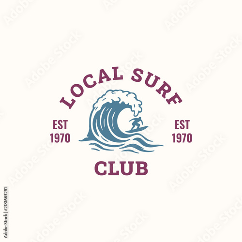 Surf Vintage T-Shirt Design with Sun and Palm Trees, wave, tent, mountain, van, Retro Summer Beach Graphic