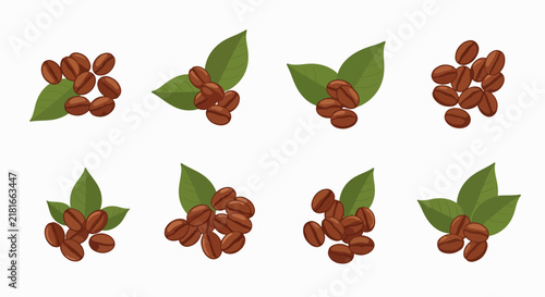 Coffee Beans with Green Leaves Illustration.