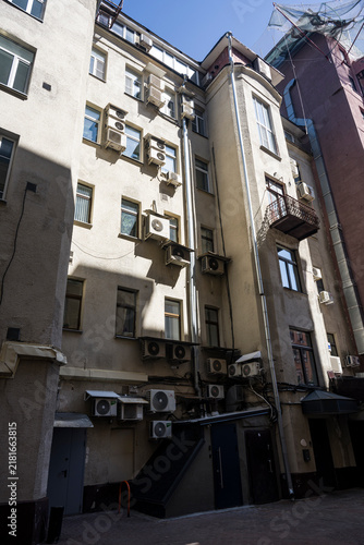 The building from inside the courtyard in the city center in Moscow.