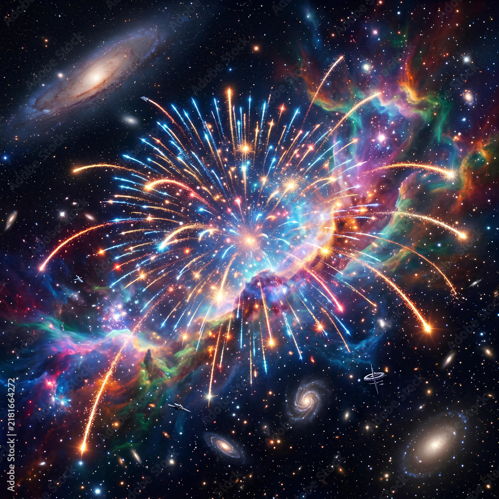 Fototapeta premium Cosmic Fireworks Galaxy Explosion Nebula Stars Space Celebration