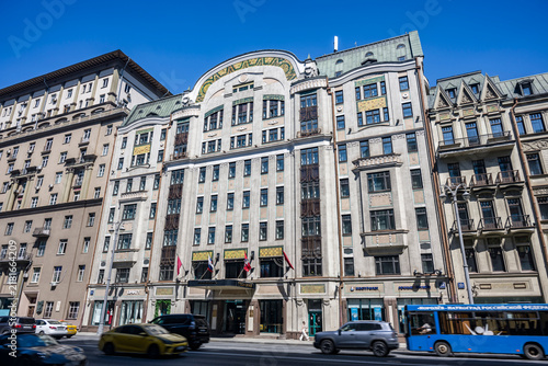 Moscow. Russia. August 1, 2026. Historical building on Tverskaya Street in Moscow.