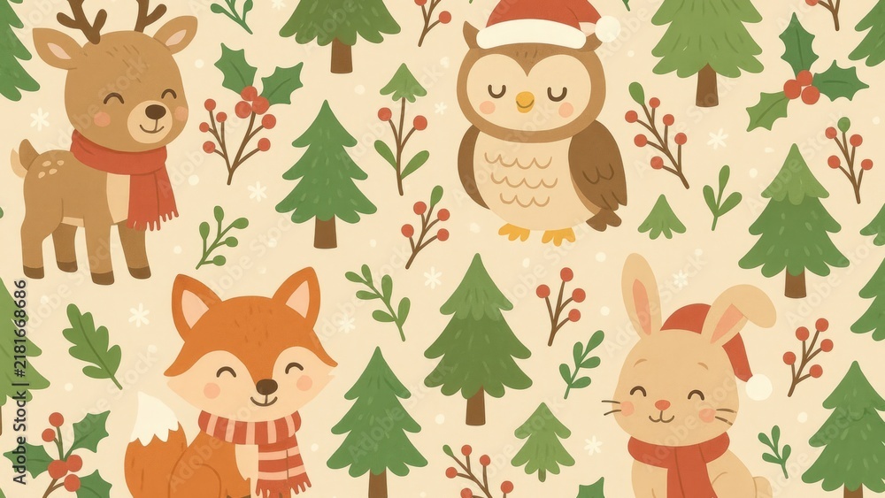 Obraz premium Cute festive woodland animal illustration.