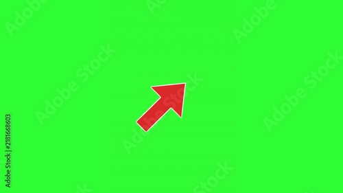 Bold red hand-drawn arrow animation pointing toward the upper right corner with small accent strokes on a bright green screen, ideal for chroma key overlays, directional guidance, callouts, tutorials,