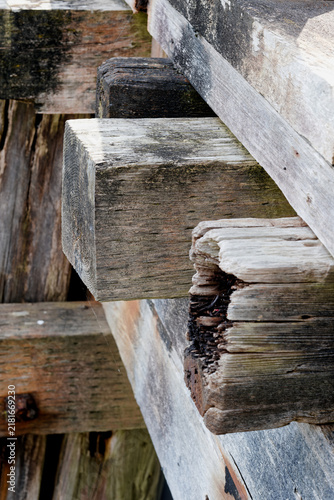 Canvas Print Close up of old derelict wooden pier in Dunoon