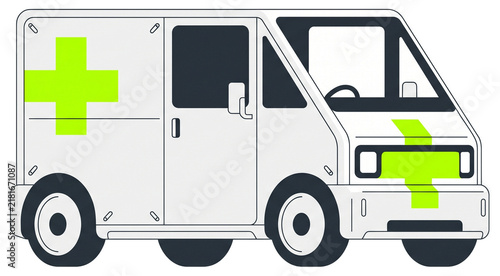 White Minimalist Micro Ambulance With Green Cross