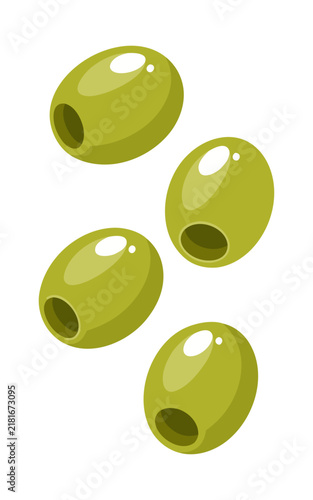 Pitted Green Olives on White Background