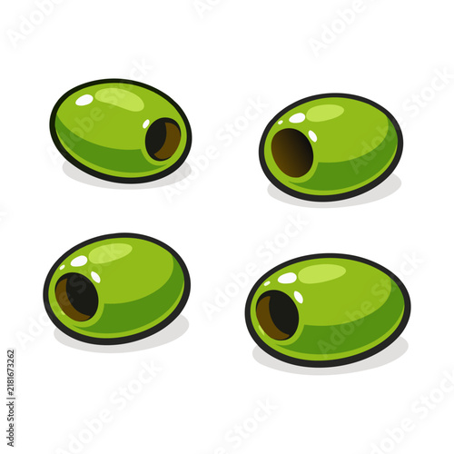 Cartoon Pitted Green Olives on White Background