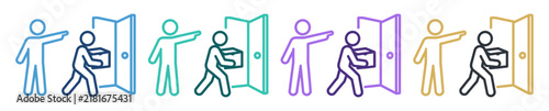 delivery courier carrying package at doorway icon set on transparent background