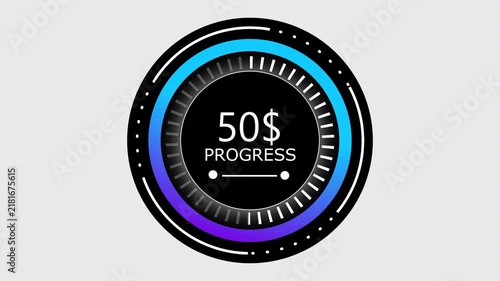 Futuristic Sci-Fi HUD Progress Circle with Dollar Currency Counter UI Element