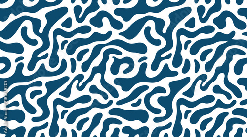 Seamless pattern with organic blue liquid shapes and blobs on a white background, for textile or, wallpaper surface