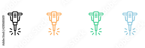 Bild auf Leinwand Jackhammer and Pavement Breaker Icon Set for Construction, Demolition, and Indus