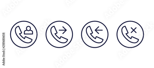 Photography phone call icons, incoming, outgoing and missed call line design