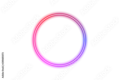 Gradient neon circle light frame glowing on transparent background. Circular luminous border element for digital graphic art and creative photo compositing.