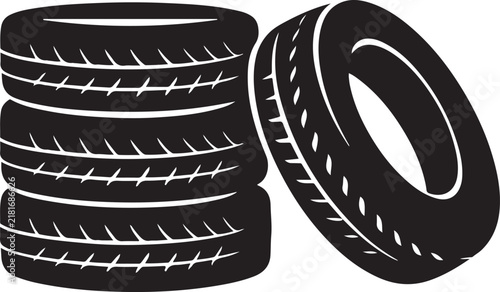 Foto Automobile rubber tires stack silhouette vector.