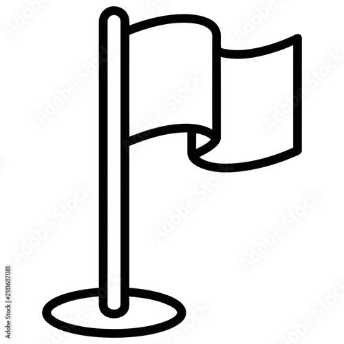 Minimalist black line art flag icon on circular base for design and branding projects