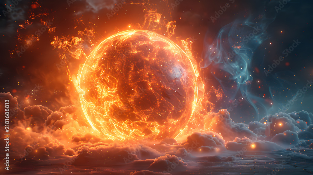 Fototapeta premium Energy Explosion Forming Circular Plasma Sphere Realistic 3D Science Visualization 4K 