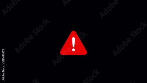 Alert warning sign Exclamation symbol, danger signal icon, Blinking warning triangle animation with alpha channel with transparent background.

