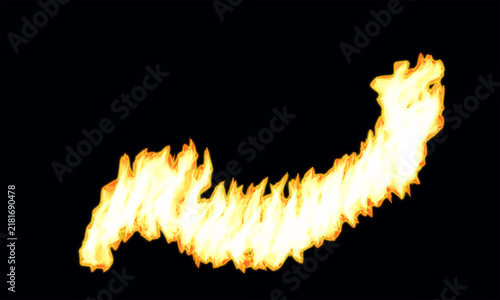 Fotografía Bright orange fire flame wave burning in a curved shape isolated on a dark black