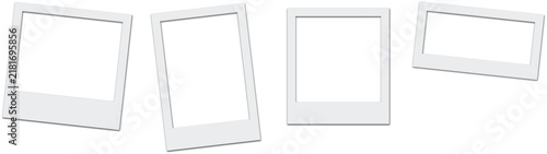 Blank instant photo frame with red pushpin realistic portrait blank vintage retro film, polaroid picture wall frames shadow overlay effect mockup on transparent PNG background card