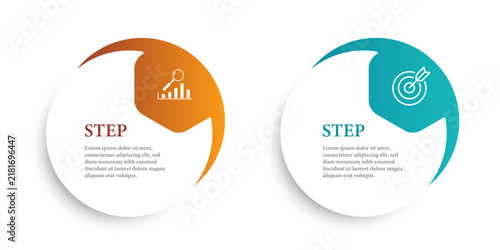 Two‑step infographic, analytics and target icons