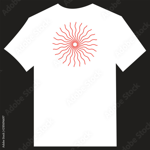 Illustrated White T-Shirt with Red Circular Wavy Line