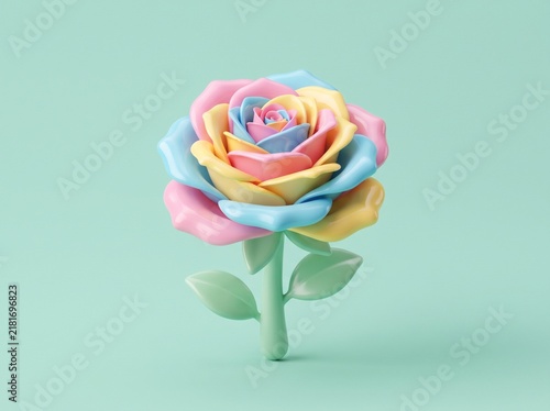 A beautiful pastel colored rose flower isolated on a soft mint green background for spring design concepts