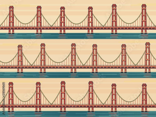 Foto Suspension Bridge Waterfront In Retro Poster Colors
