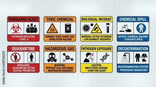 Collection of biohazard and chemical spill warning safety labels