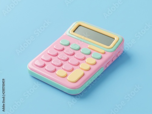 Colorful pastel calculator on a light blue background for school or office use