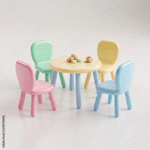 Colorful plastic table and chairs set for children's play or small meals