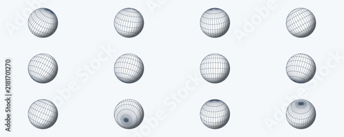 Grid wireframe spheres collection 3D render vector illustration
