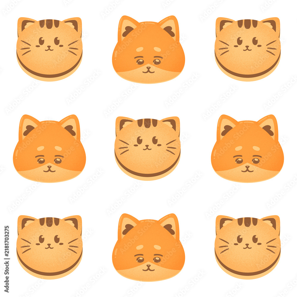 Fototapeta premium Seamless pattern with cute cat and shiba inu cookie characters, kawaii animal background